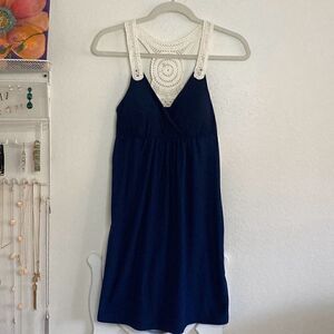 Summer Crochet Racerback Tunic Top Dark Blue size Medium